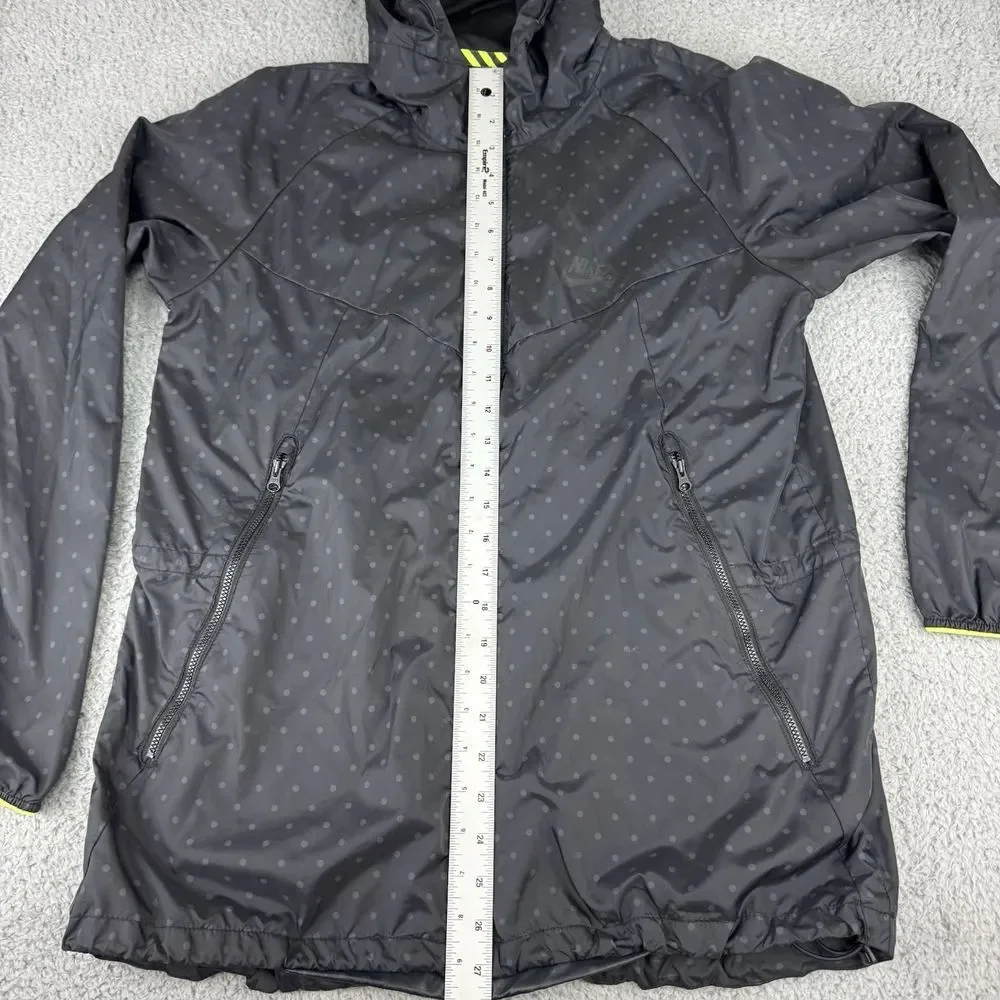 Nike Jacket Women's Large Black T/F Printed Wind‎ Runner Hooded Full Zip Active